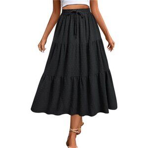 Women's Polka Dot Midi Skirts Flowy High Waisted Skirts Elastic Casual Skirt